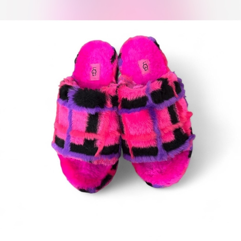 UGG Pink and Purple Fuzzy Slippers